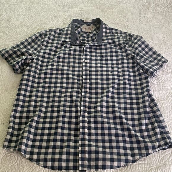 Original Penguin Men’s XL Heritage Slim Fit Plaid Short Sleeve Shirt‎ Blue - Picture 1 of 8